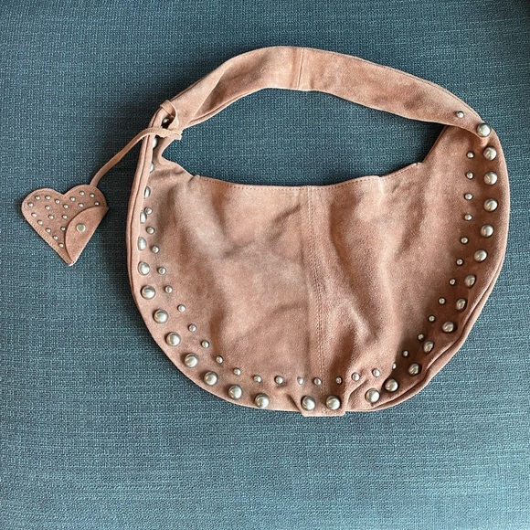 Elegant Studded Hobo Bag in Faded Pink Suede - Picture 1 of 6